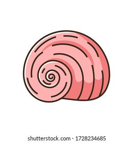 Spiral shell red RGB color icon. Gastropod seashell, conchology Empty molluscan animal cockleshell, common snail conch, moonshell isolated vector illustration