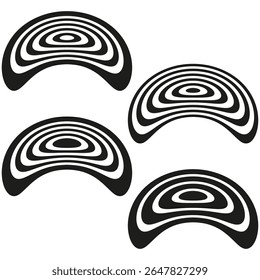 Spiral shell shapes. Curved line elements. Black swirl patterns. Vector organic forms.