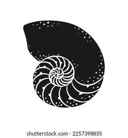 Ilustración vectorial de silueta de cáscara espiral. Ilustraciones de menú, diseño de restaurantes de mariscos, spa de hotel resort, tablas de surf, estampado de arte mural