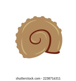 Spiral shell of snail or mollusk. Simple doodle cartoon illustration. Decoration of aquarium and nature.