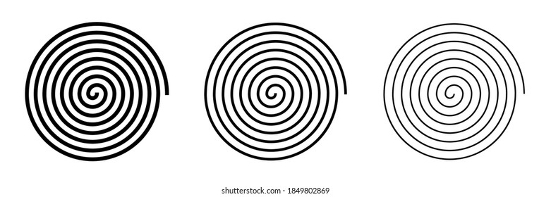 Signo espiral aislado en fondo blanco. Conjunto de espirales de diferente tamaño para web y aplicaciones. Ilustración del vector EPS 10.