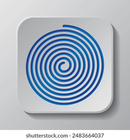 Spirale einfache Ikone. Flaches Design. Papierschnittdesign. Ausgeschnittenes blaues Symbol mit Schatten. Graues Abzeichen Button, grauer Hintergrund.ai