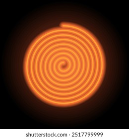 Espiral icono simple. Diseño plano. Neón naranja sobre fondo negro.ai