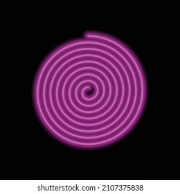 Icono simple espiral. Diseño plano. Neón morado sobre fondo negro.ai