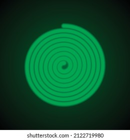 Spiral simple icon. Flat desing. Green neon on black background with green light.ai