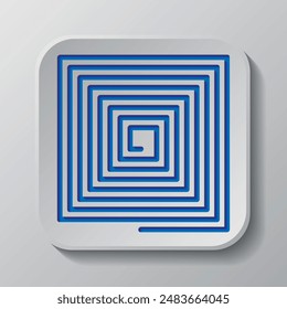 Spiral simple icon vector. Flat design. Paper cut design. Cutted blue symbol with shadow. Gray badge button, gray background.ai