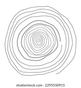 Spiral sketch by hand, topography doodle. Black and white circle route. Vector graphic background continuous line. Roundabout Circulation.