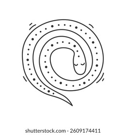 Spiral Sleeping Serpent Doodle. Hand drawn Outline Snake Sketch vector illustration