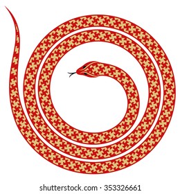 Spiral snake with abstract decoration isolated on white background