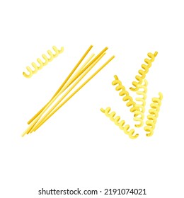 Spiral and Spaghetti Pasta of Wheat Flour for Cooking and Culinary Vector Set