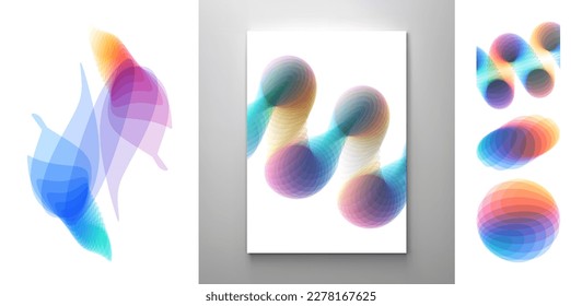 Spiral and sphere. Abstract geometric design. 3d vector illustration made of various overlapping elements. Applicable for banners, placards, posters or flyers.