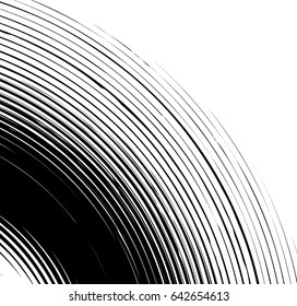 Spiral spreading from corner abstract element. Concentric, circular lines. Swirl, twirl shape