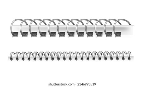 Spiralfeder des Calendar- oder Notepad-Set-Vektorgrafik. Spiral Spring Metallic Material Teil des Organisators, Ringe Binding Notebook Seiten. Metal Binder Fastening Sheets Vorlage realistische 3D Illustrationen