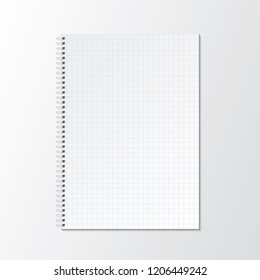 Spiral Spring on Left Edge of Checked Copybook Blank Sheet of Paper as Notebook or Block of Sheets Template - Grey Elements on Similar Background - Vector Gradient Graphic Design