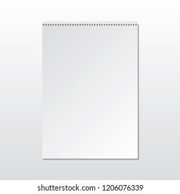 Spiral Spring on Top of Blank Sheet of Paper as Wall Calendar or Block of Sheets Template - Grey Elements on Similar Background - Vector Gradient Graphic Design