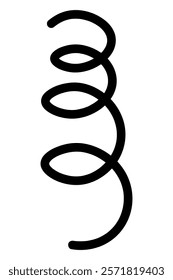 Spiral spring. Vertical. Sketch. Hand drawn black sign. Vertical line is coiled into loops. Vector illustration. Outline on isolated white background. Doodle style. Idea for web design.