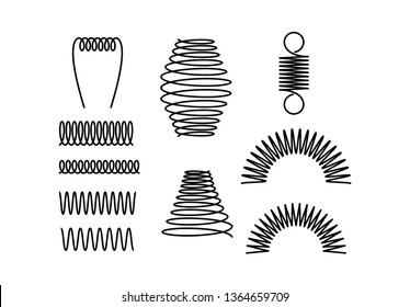 Spiral springs different shapes line icons vector illustration on background