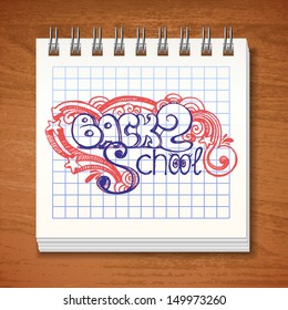 Spiral square lined notebook in vector with sketch "back 2 school"