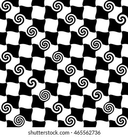 Spiral and square seamless pattern. Fashion graphic background design. Modern stylish abstract texture. Monochrome template for prints, textiles, wrapping, wallpaper, website. VECTOR illustration