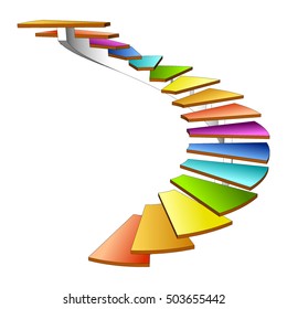 Spiral stair 3d color rainbow in the future isolated. Furniture for modern conceptual Interior. Vector illustration on a white background.