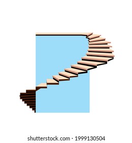 Spiral staircase against the sky. Vector illustration of stairs in a simple flat style on a white background.