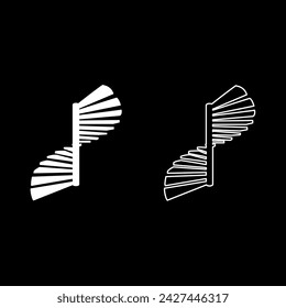 Spiral staircase circular stairs set icon white color vector illustration image solid fill outline contour line thin flat style