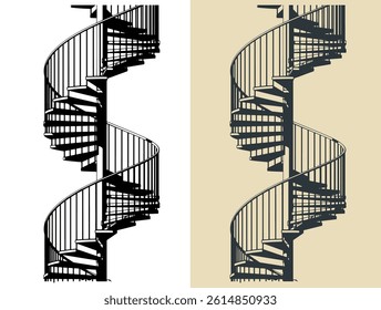 Spiral staircase close up stylized vector illustrations