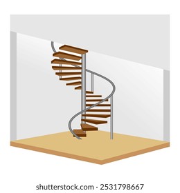 Escalera de caracol o escalera curva para el interior del hogar. Ilustración vectorial aislada sobre fondo blanco.