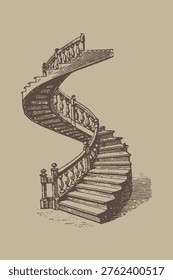 Spiral Staircase with Endless Loop Surreal Architectural Illustration