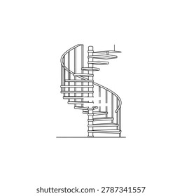 Spiral Staircase Line Drawing On White Background