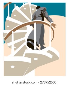 ? spiral staircase, a man rises. Vector