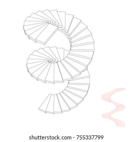 Spiral staircase set. Isolated on white background. Vector outline illustration.