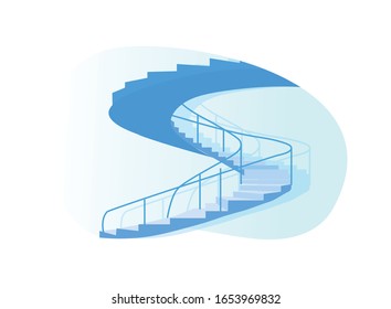 Spiral Staircase Side View Isolated on White Background, Architecture Design Element for Building Interior, Stairs Projection Contour Which have Shape of Circle, Cartoon Flat Vector Illustration, Icon