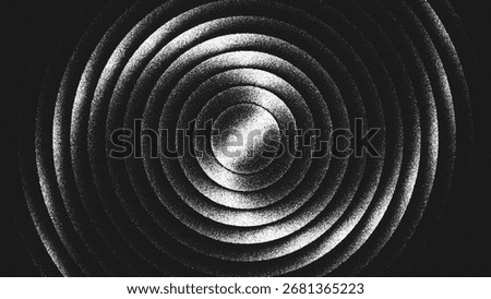 Spiral stippling art with twisted concentric circles creating an illusion of rotation, depth and continuous flow for posters, album covers, interior design. Pointillism. Noisy grainy shading. Vector