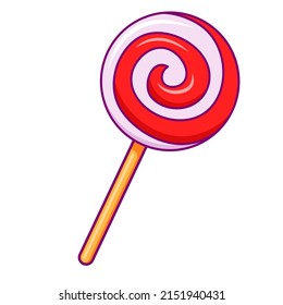 Spiral striped colorful lollipops on sticks.Sweet cute swirl lollipops.Colored sugar candies.Hand drawn style. Candy icon set.Sweet caramel suckers. Isolated on white background.