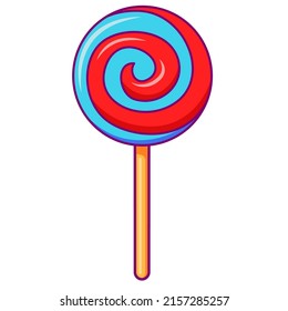 Spiral striped colorful lollipops on sticks.Sweet cute swirl lollipops.Colored sugar candies.Hand drawn style. Candy icon set.Sweet caramel suckers. Isolated on white background.