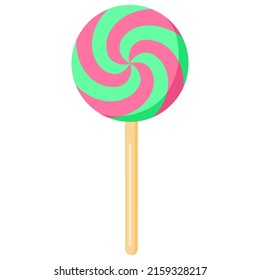 Spiral striped colorful lollipops on sticks.Sweet cute swirl lollipops.Colored sugar candies.Hand drawn style. Candy icon.Sweet caramel suckers. Isolated on white background.