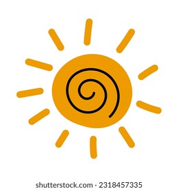 Spiral Sun Design Element. Hand Drawn Organic Illustration
