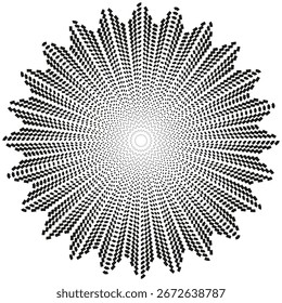 Spirale Sonnenaufgangsmuster. Abstrakte Sternform. Vektorrotationsornament. Schwarz weiß geometrisches Design. EPS 10.