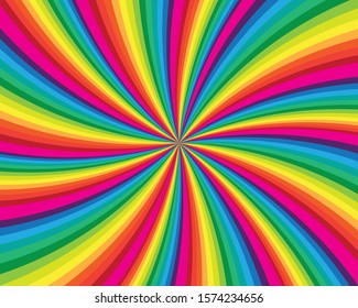 Spiral And Swirl Motion Twisting Circles Design. Colorful Cyclone Sweet Candy Radial Pattern Background. Vortex Starburst Spiral Swirl. Helix Rotation Rays. Vector Rainbow Stripes. Sun Light Beams.