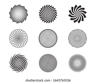 Spiral and swirl motion twisting circles design element set. Vector illustration.
