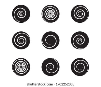 Spiral and swirl motion twisting circles design element set. Vector illustration.