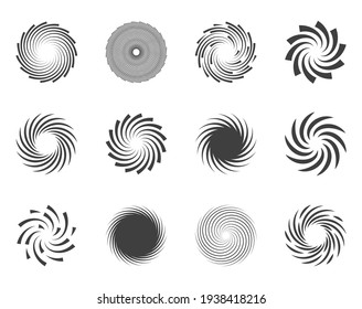 Spiral and swirl motion twisting circles design element set