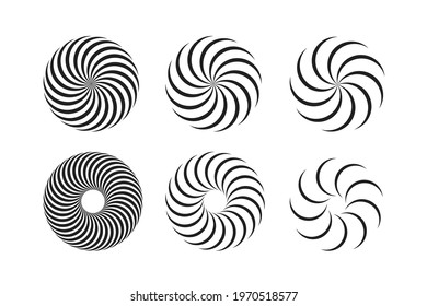 Spiral and swirl motion twisting circles design element set. Vector illustration.