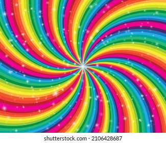 Spiral and swirl motion twisting circles. Colorful cyclone sweet candy radial pattern. Vortex starburst spiral swirl. Helix rainbow stripes