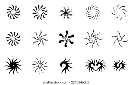 Spiral and swirl motion twisting circles design element set. Vector illustration.