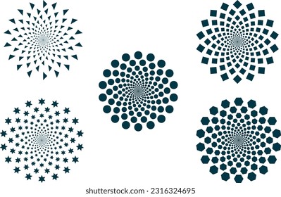 Spiral and swirl motion twisting circles design element set