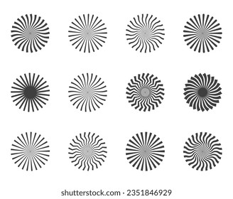 Spiral and swirl motion twisting circles design element set. Vector illustration.