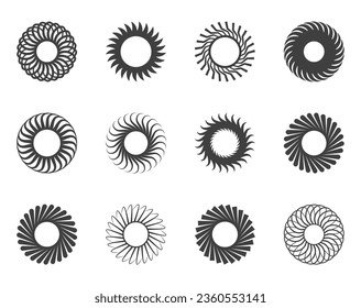 Spiral and swirl motion twisting circles design element set. Vector illustration.