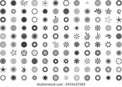 Spiral- und Wirbelbewegung Drehkreise Design Element Set. Vektorgrafik.